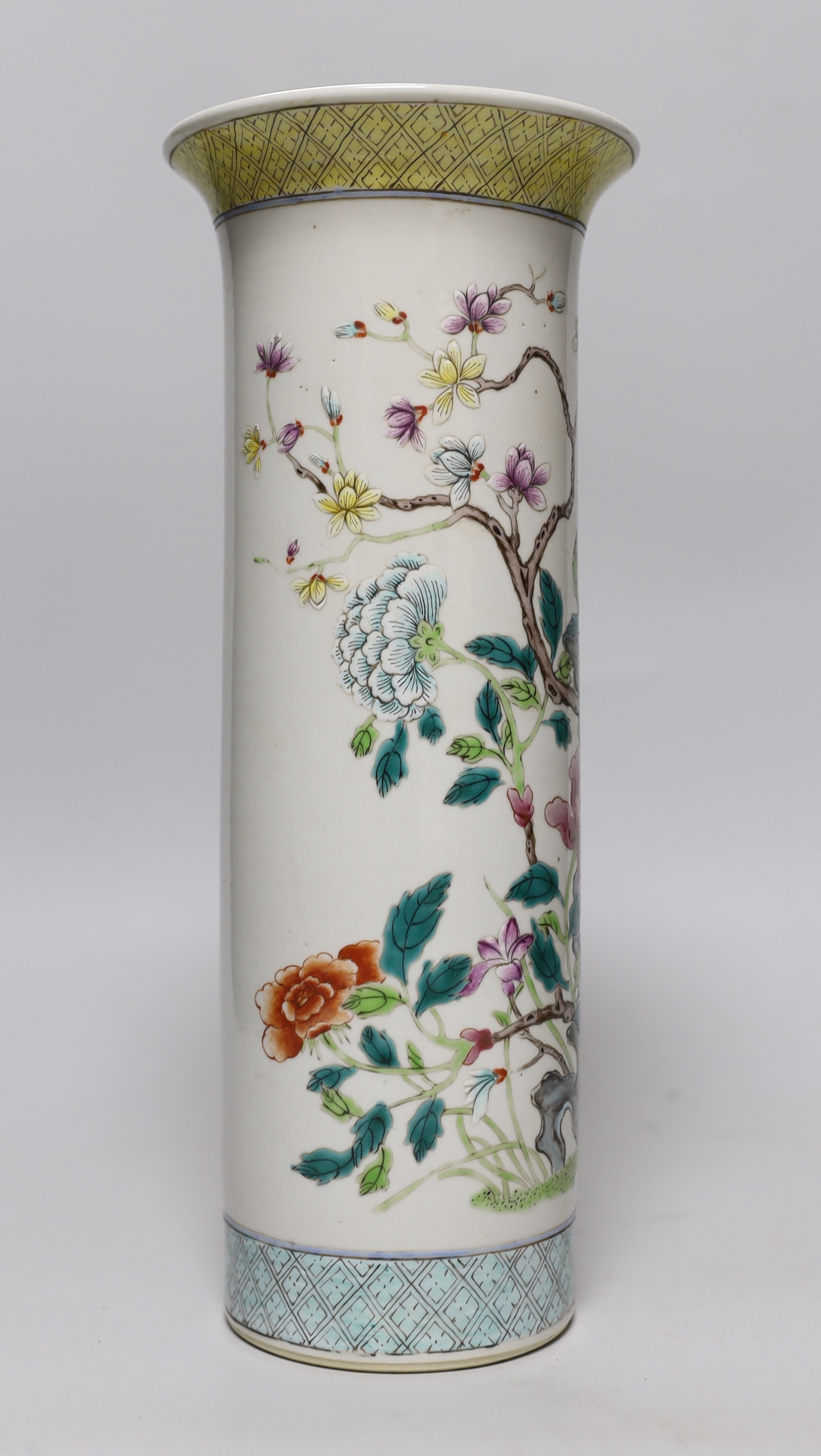 A Chinese famille rose cylindrical vase, 31cm